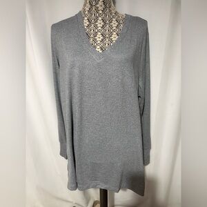 Plus Size 1X V Neck Gray Soft Knit Sweater Long Sleeve